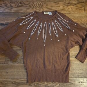 Y2K Brown Sweater with Embellished Design